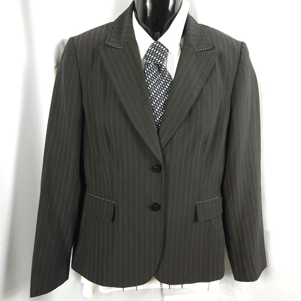 Tahari Black Pinstripe Business 2-Button Blazer Women's Size 10